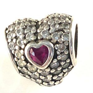 Magenta heart shaped pave Pandora bead sterling